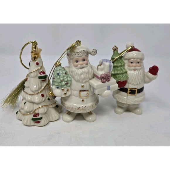 LENOX CHRISTMAS ORNAMENT BUNDLE LOT OF 3 SANTA CLAUS X 2 TREE ORNAMENT CLUB - Picture 1 of 13